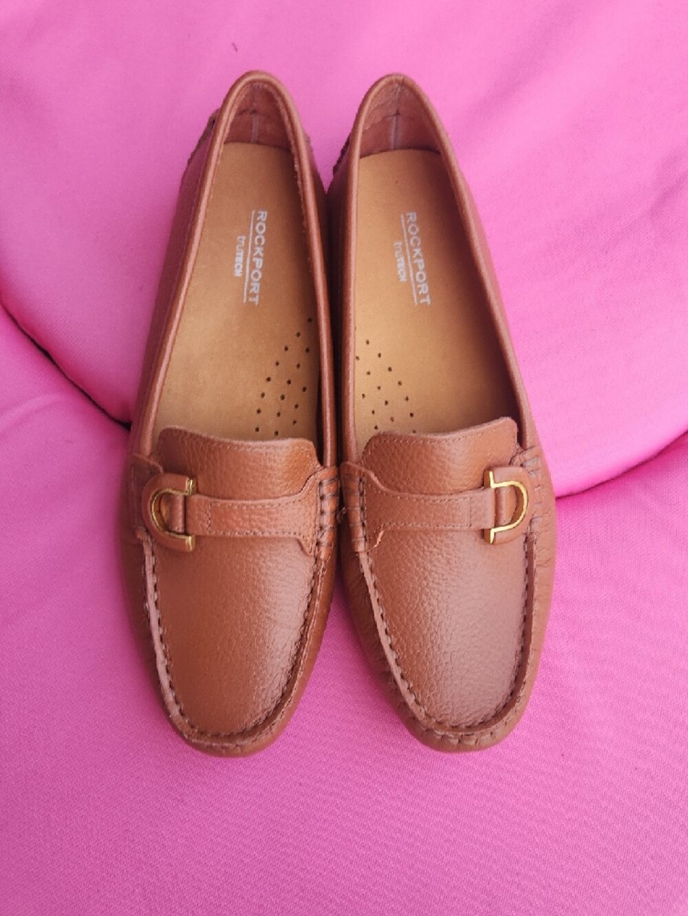 ✨️Rockport Brown Leather Moccasin Loafers with Gold Hardware - Picture 17 of 17
